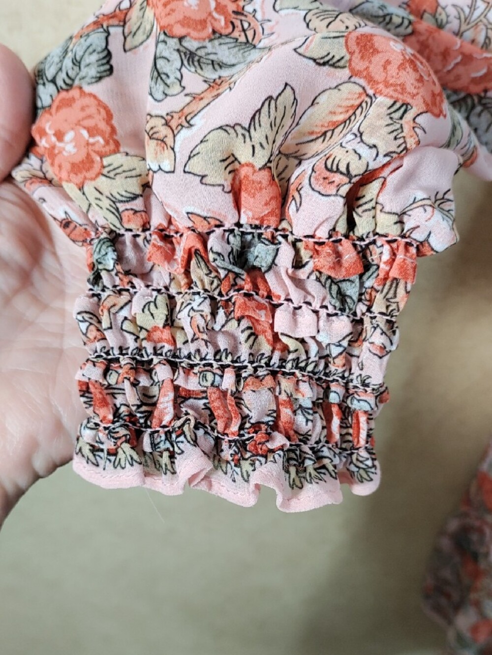 H192 Max Studio Peach & Rust Floral V-Neck Smocked Dress XL - Picture 7 of 13